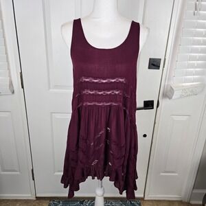 Intimately Free People Mini Dress Sx Small Maroon Lace Trim Sleeveless Tank Boho